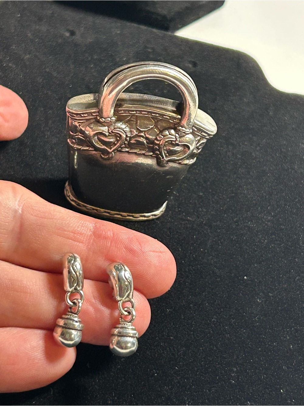 Brighton Silver Dangle Earrings with Handbag picture/card holder Mom Birthday - Picture 6 of 9